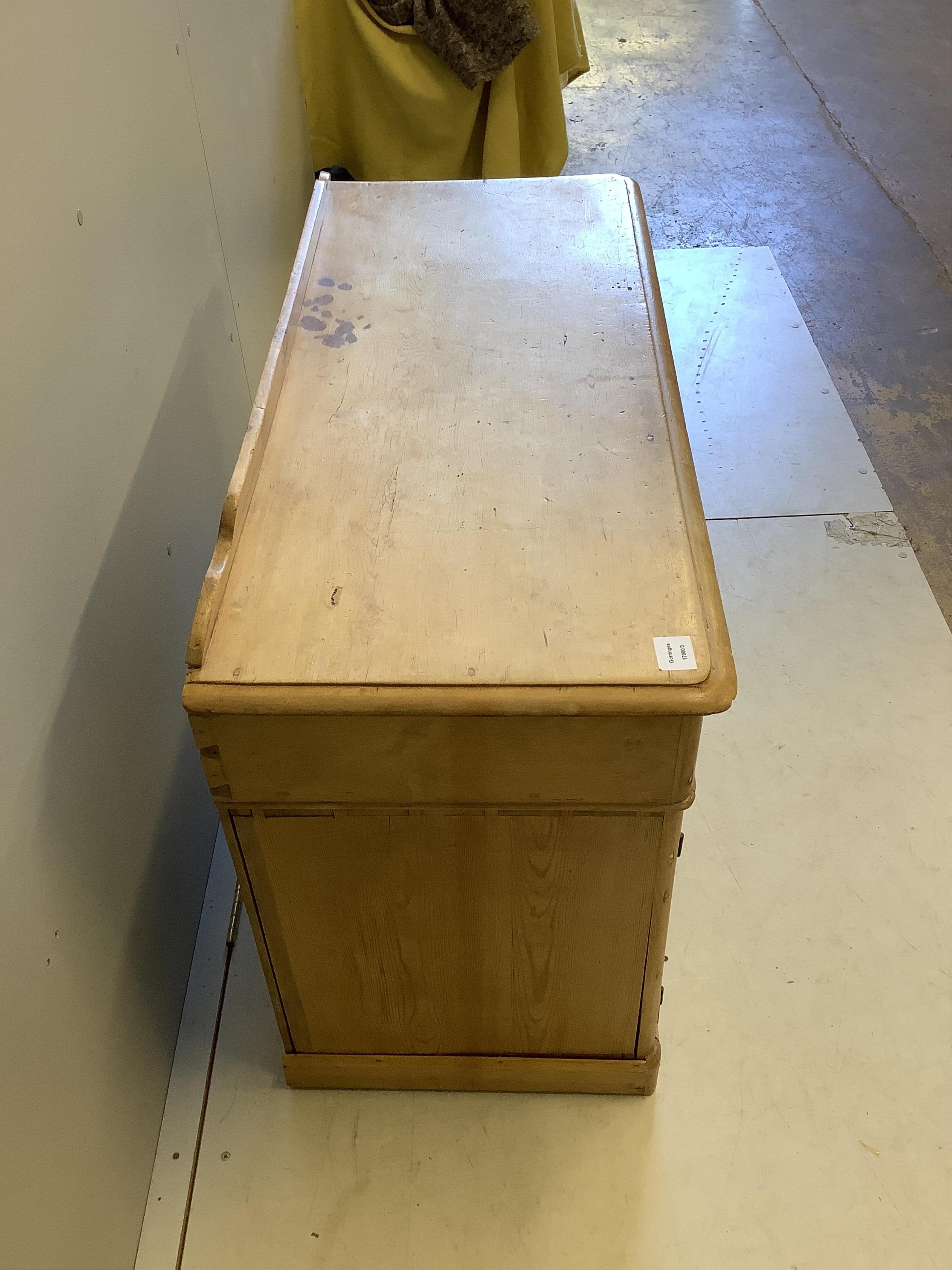 A Victorian pine kneehole dressing table, width 106cm, depth 46cm, height 80cm. Condition - fair